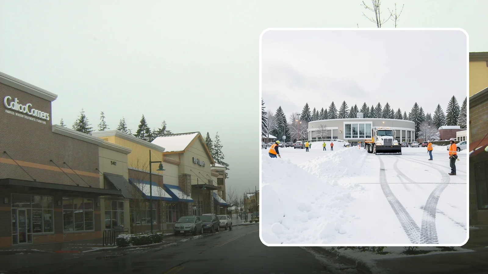 Bank Parking Lot Snow Removal in Mill Creek, Snohomish County, WA - We clear bank lots, drive-throughs, and ATM lanes so Western Washington customers bank safely all winter.