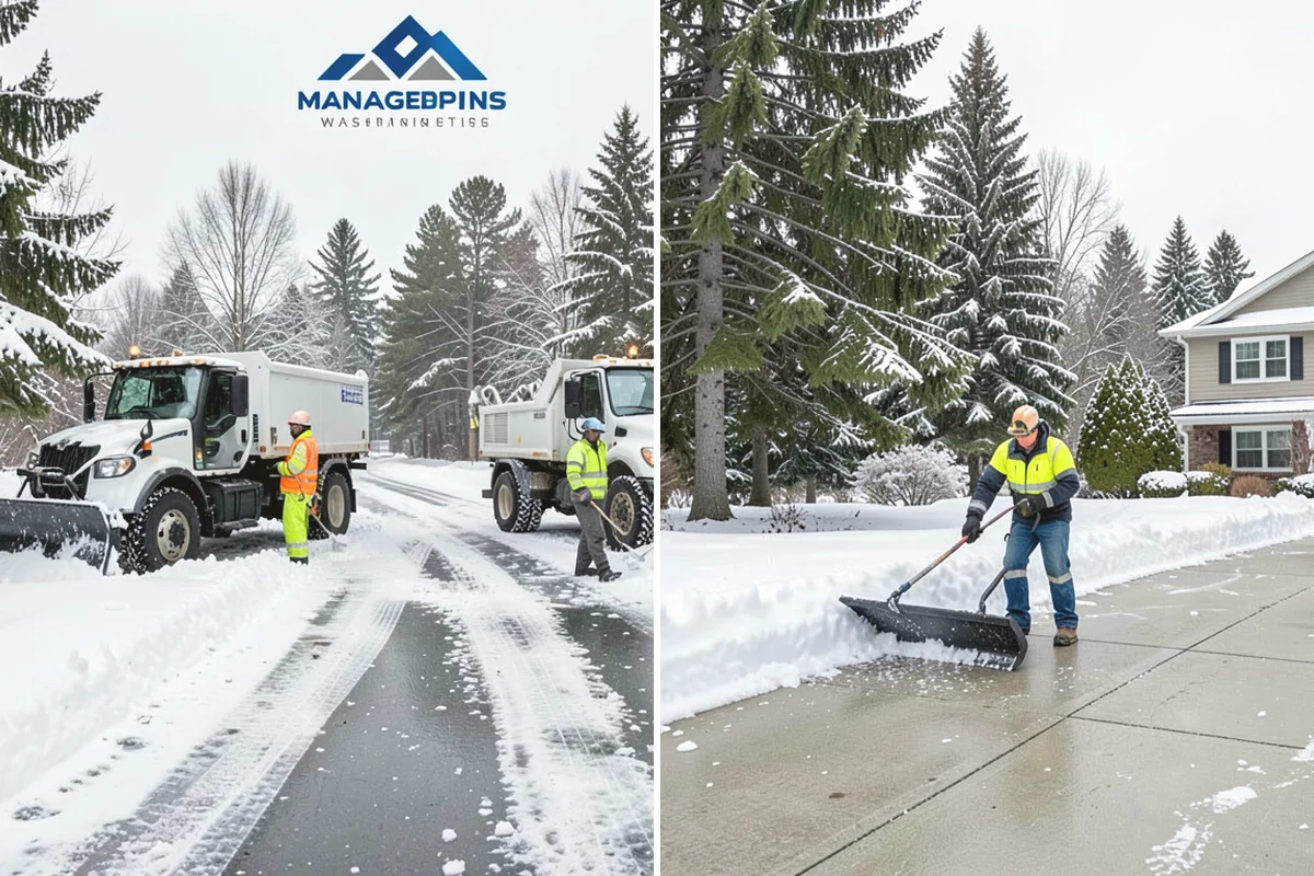 Bank Parking Lot Snow Removal in Mill Creek, Snohomish County, WA - Map parking, drive-through lanes, and the ATM approach with staff