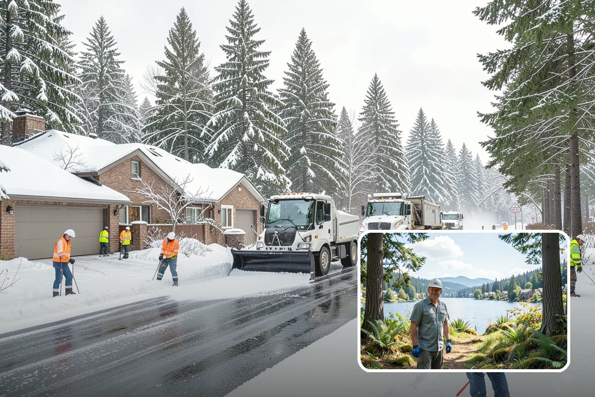 Bank Parking Lot Snow Removal in Milton, King County, WA - Customer parking and drive-through lanes stay open all day