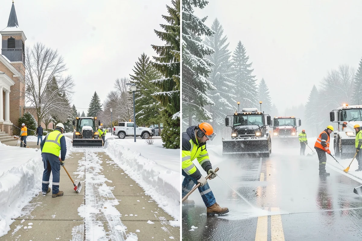 Bank Parking Lot Snow Removal in Milton, King County, WA - Map parking, drive-through lanes, and the ATM approach with staff