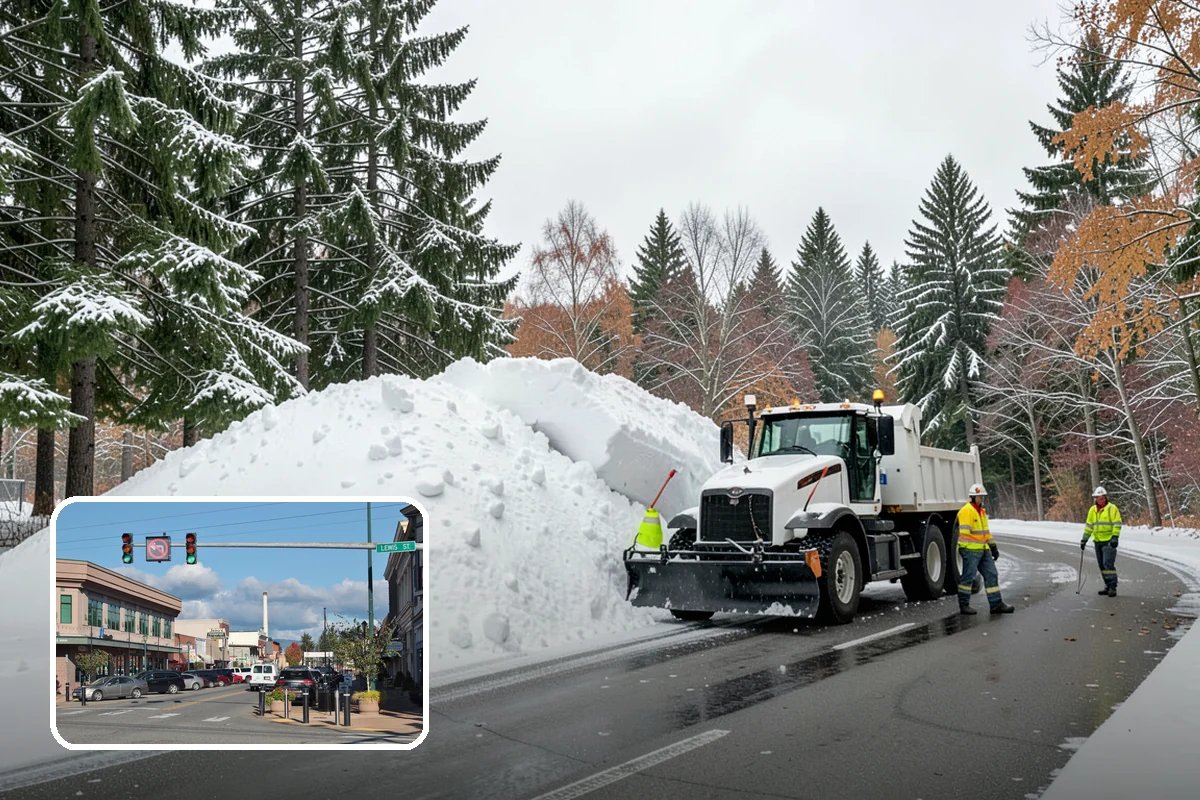 Bank Parking Lot Snow Removal in Monroe, Snohomish County, WA - Customer parking and drive-through lanes stay open all day