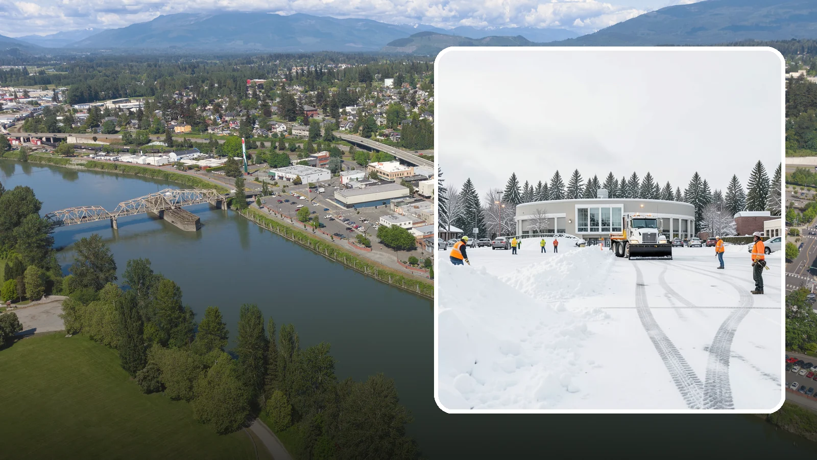 Bank Parking Lot Snow Removal in Mount Vernon, Skagit County, WA - We clear bank lots, drive-throughs, and ATM lanes so Western Washington customers bank safely all winter.