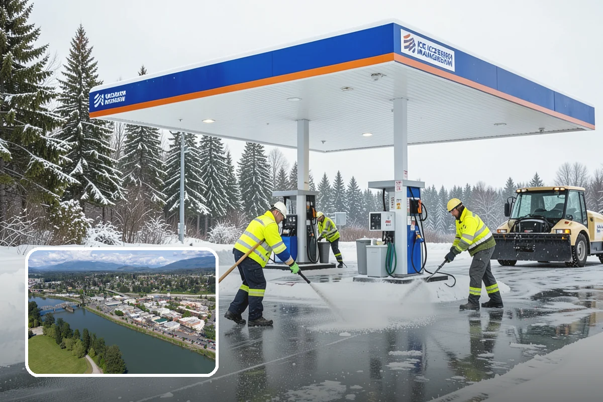Bank Parking Lot Snow Removal in Mount Vernon, Skagit County, WA - Customer parking and drive-through lanes stay open all day
