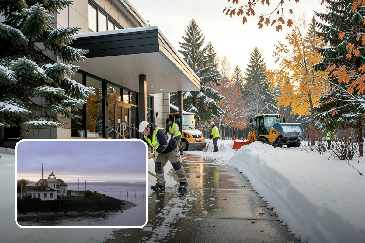 Bank Parking Lot Snow Removal in Mukilteo, Snohomish County, WA - Customer parking and drive-through lanes stay open all day