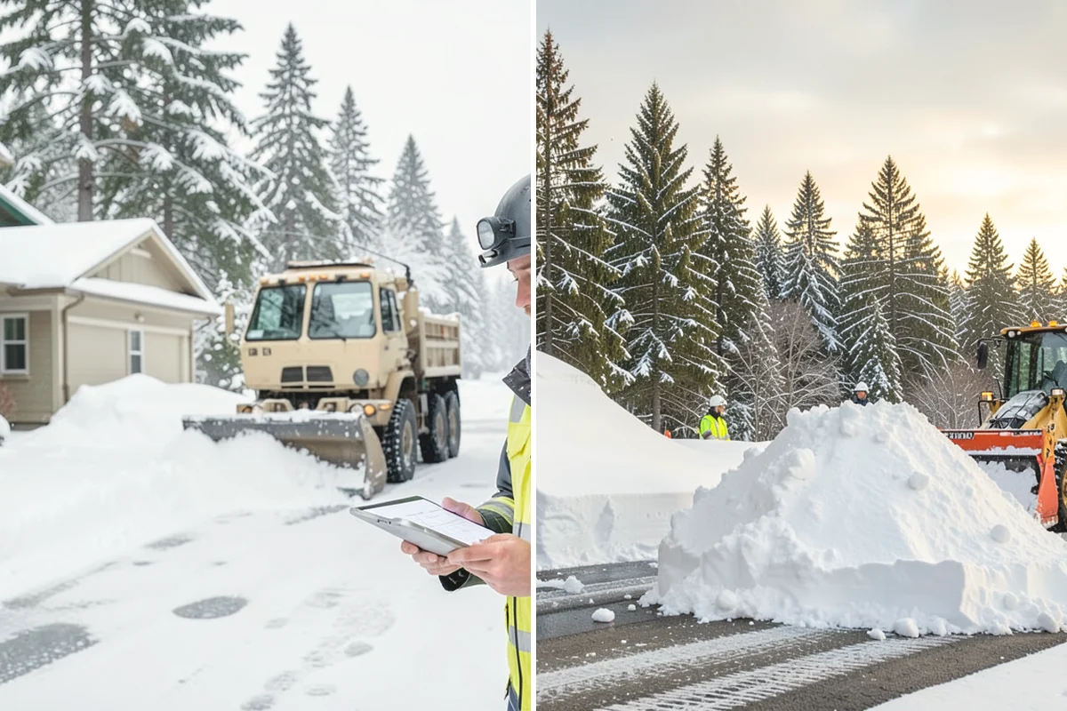 Bank Parking Lot Snow Removal in North Bend, King County, WA - Map parking, drive-through lanes, and the ATM approach with staff