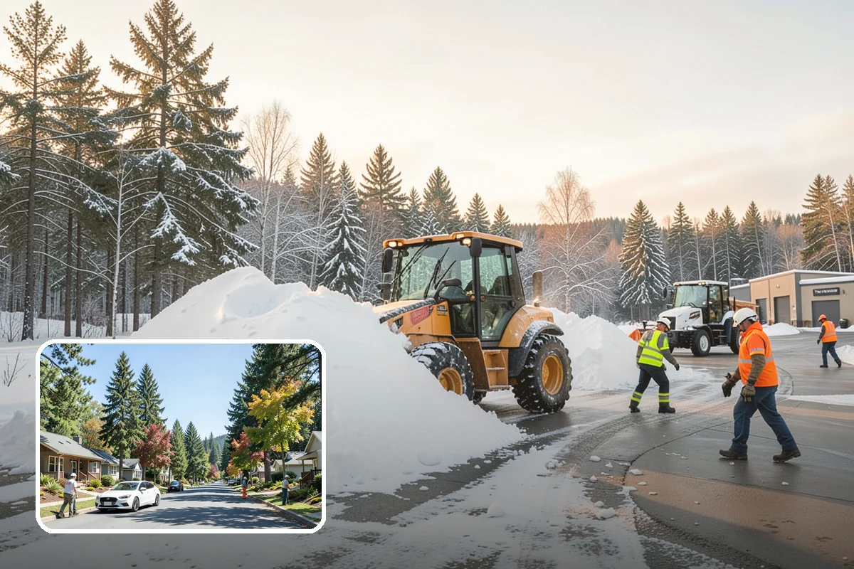 Bank Parking Lot Snow Removal in Orting, Pierce County, WA - Customer parking and drive-through lanes stay open all day