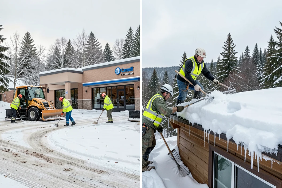 Bank Parking Lot Snow Removal in Pacific, King County, WA - Map parking, drive-through lanes, and the ATM approach with staff