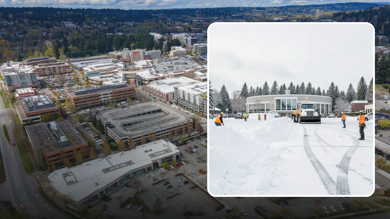 Bank Parking Lot Snow Removal in Redmond, King County, WA - We clear bank lots, drive-throughs, and ATM lanes so Western Washington customers bank safely all winter.