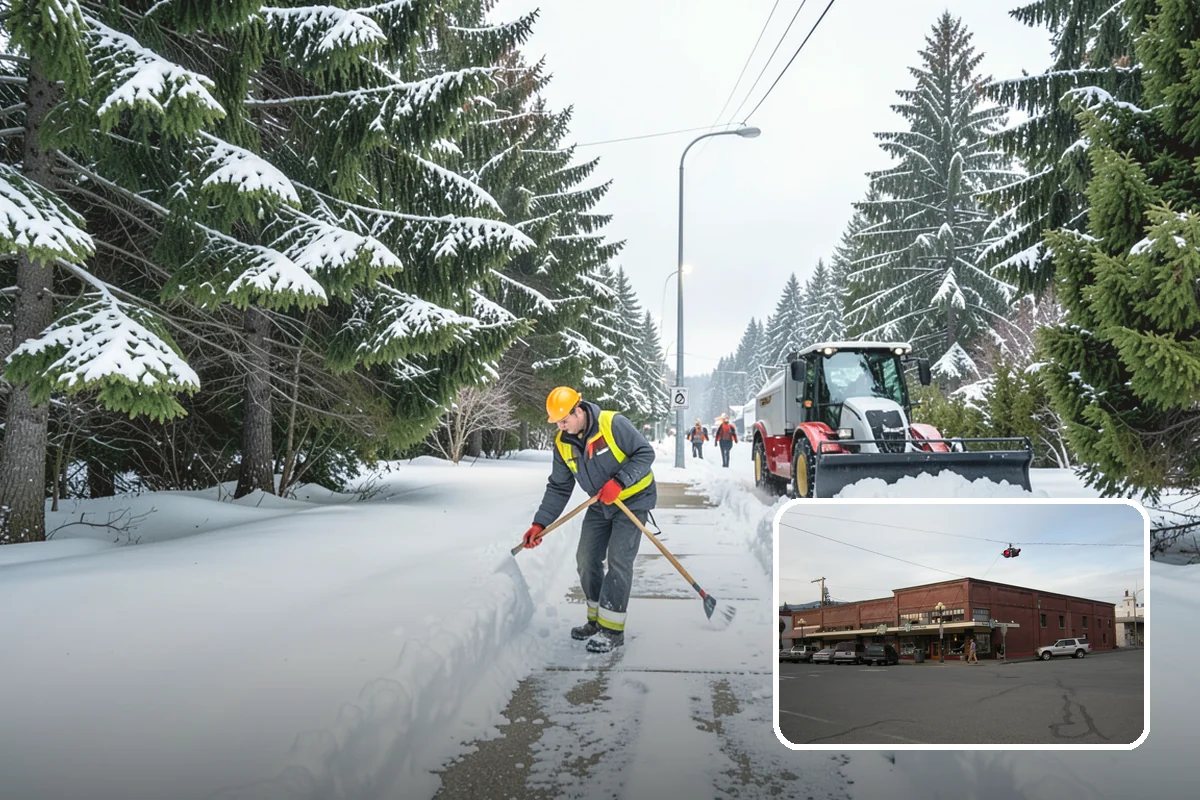 Bank Parking Lot Snow Removal in Sedro-Woolley, Skagit County, WA - Customer parking and drive-through lanes stay open all day