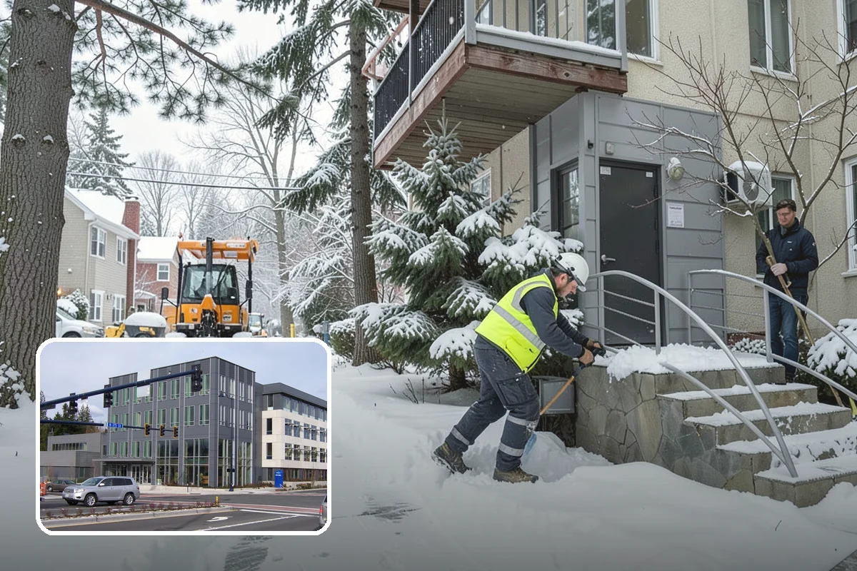Bank Parking Lot Snow Removal in Shoreline, King County, WA - Customer parking and drive-through lanes stay open all day