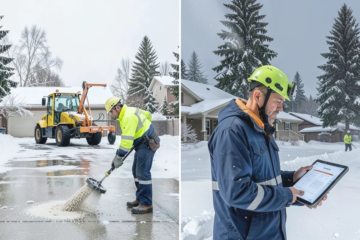 Bank Parking Lot Snow Removal in South Prairie, Pierce County, WA - Map parking, drive-through lanes, and the ATM approach with staff