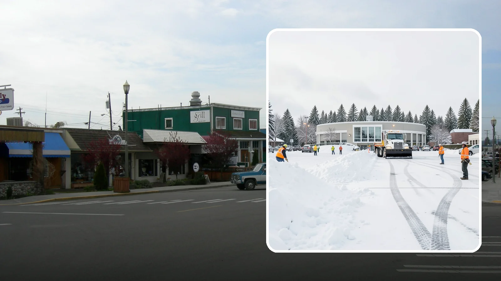 Bank Parking Lot Snow Removal in Stanwood, Snohomish County, WA - We clear bank lots, drive-throughs, and ATM lanes so Western Washington customers bank safely all winter.