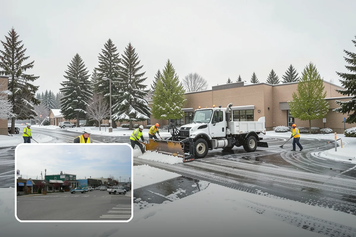Bank Parking Lot Snow Removal in Stanwood, Snohomish County, WA - Customer parking and drive-through lanes stay open all day