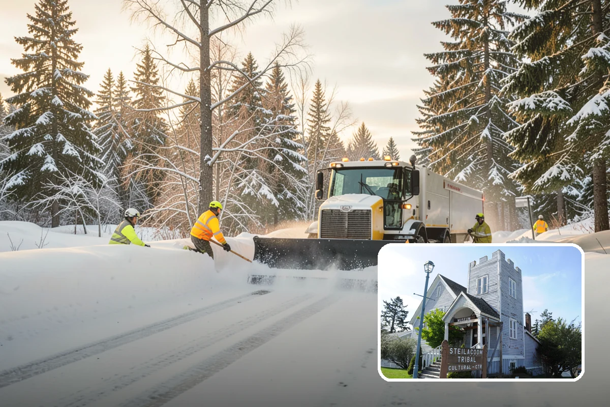 Bank Parking Lot Snow Removal in Steilacoom, Pierce County, WA - Customer parking and drive-through lanes stay open all day