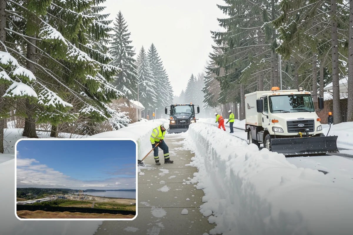 Bank Parking Lot Snow Removal in University Place, Pierce County, WA - Customer parking and drive-through lanes stay open all day