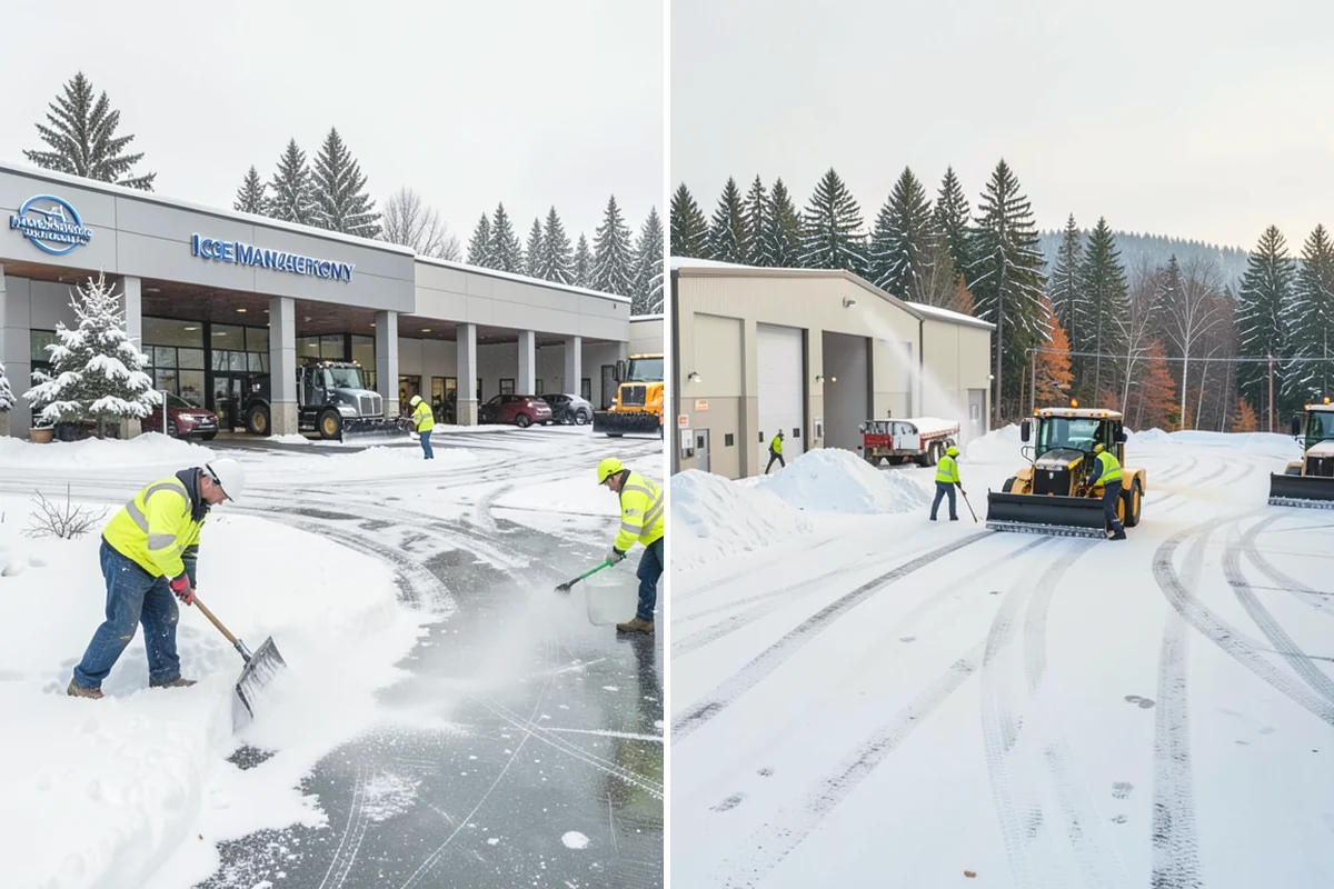 Bank Parking Lot Snow Removal in University Place, Pierce County, WA - Map parking, drive-through lanes, and the ATM approach with staff