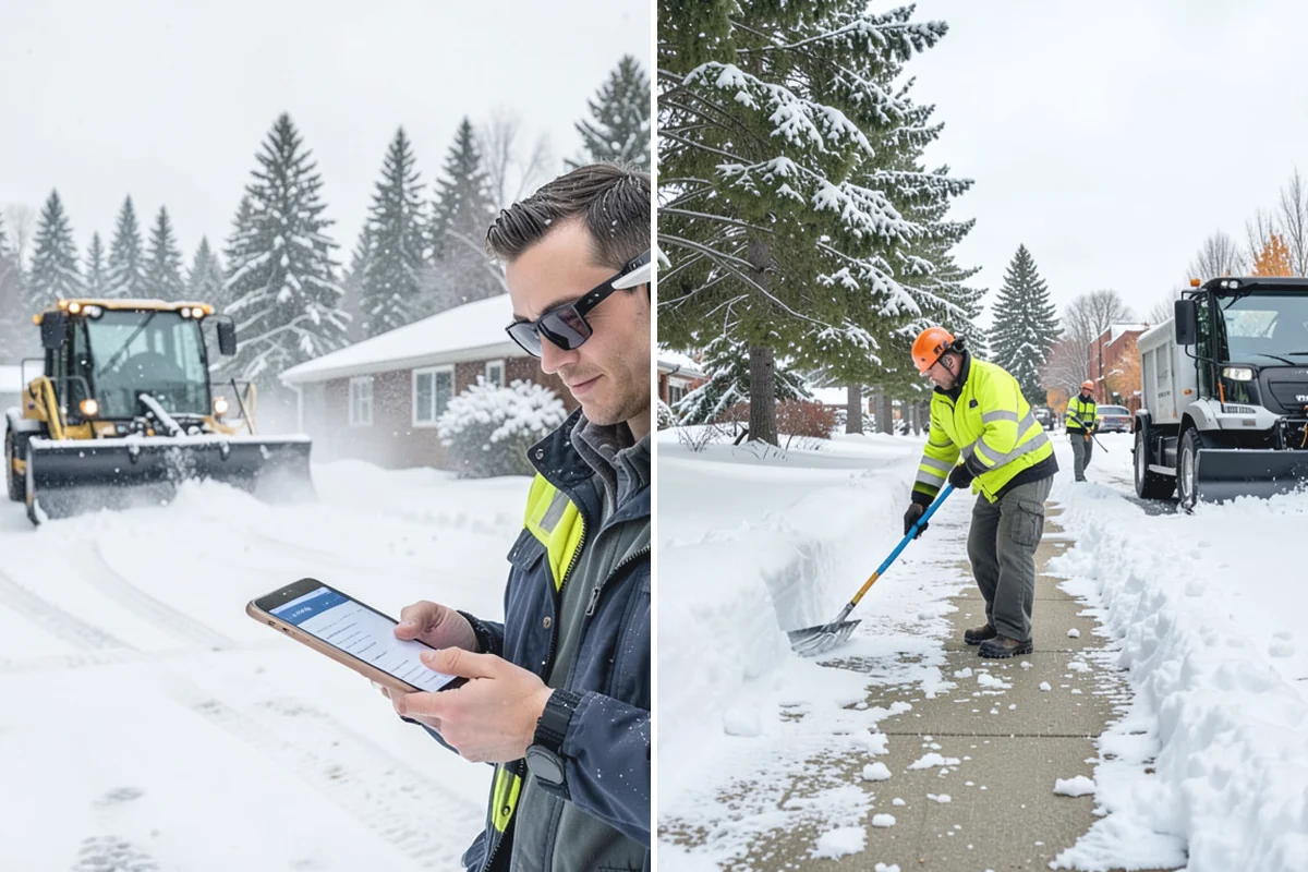 Bank Parking Lot Snow Removal in Woodinville, King County, WA - Map parking, drive-through lanes, and the ATM approach with staff