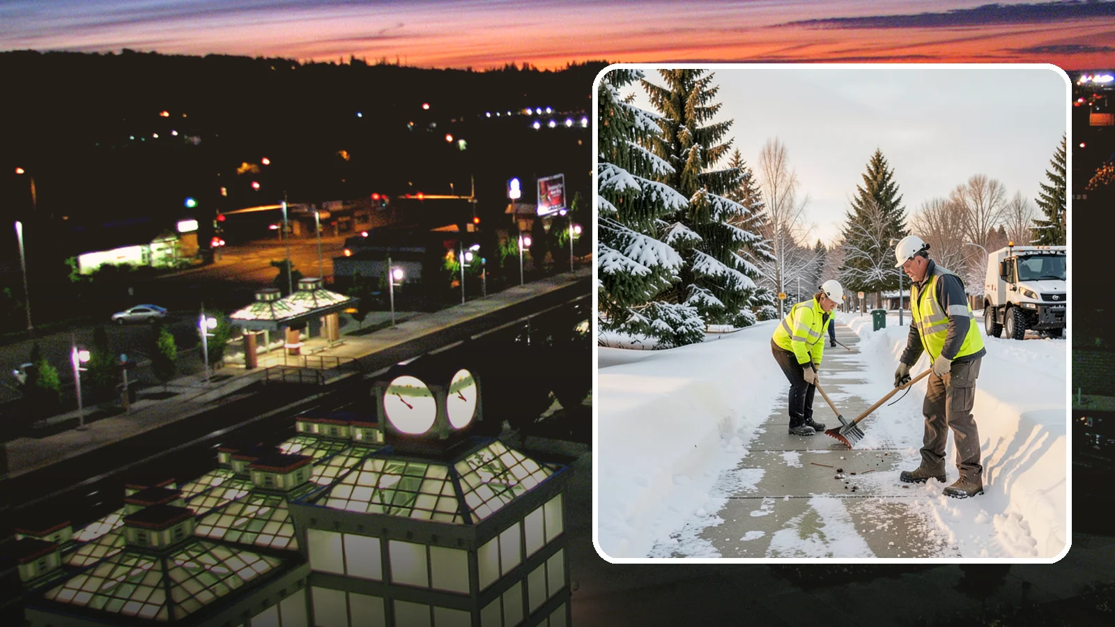 Bank Sidewalk Clearing in Auburn, King County, WA - Branch-entrance sidewalk clearing for Western Washington banks, keeping lobby approaches and ATM vestibule walks safe for...