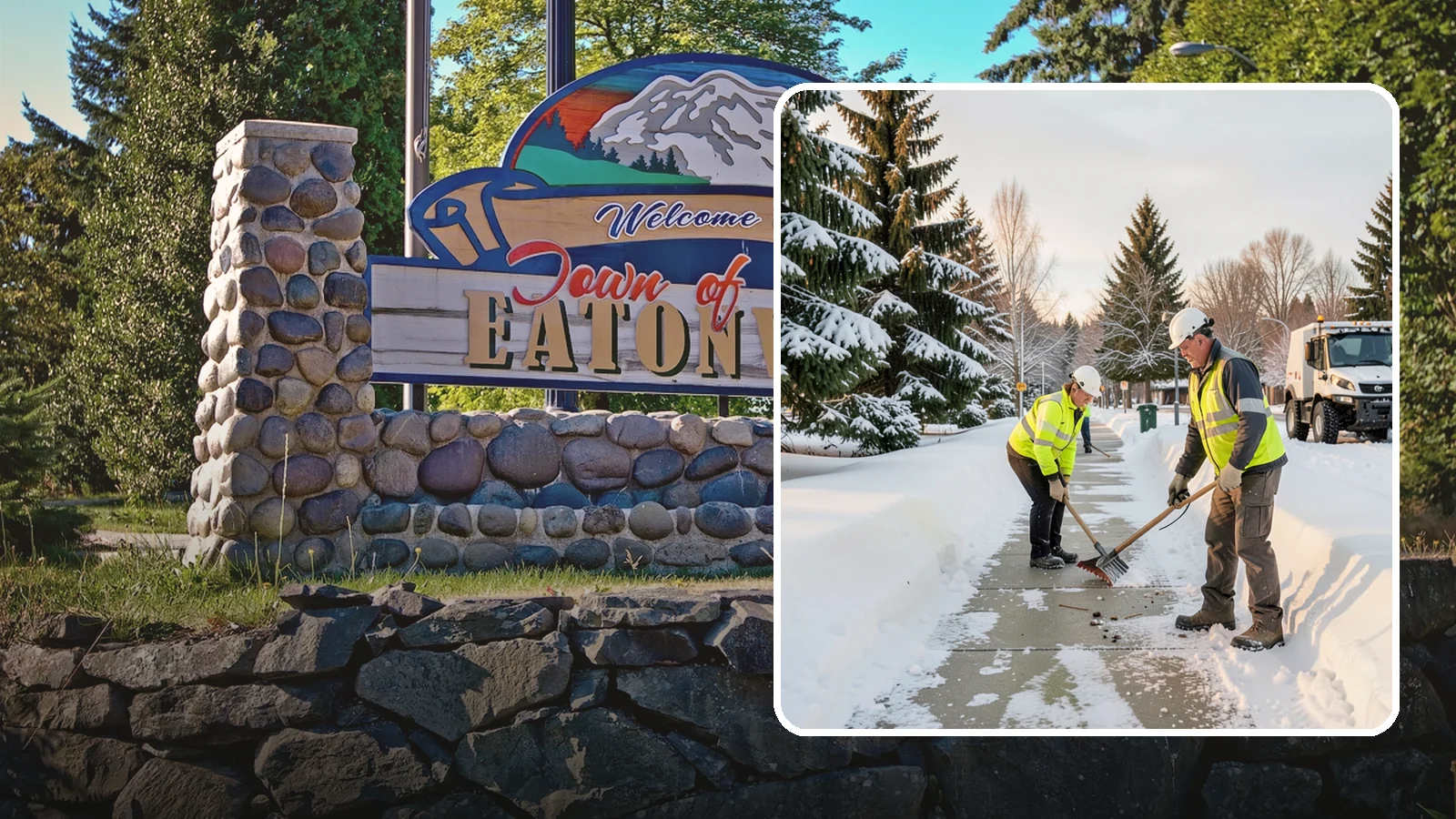 Bank Sidewalk Clearing in Eatonville, Pierce County, WA - Branch-entrance sidewalk clearing for Western Washington banks, keeping lobby approaches and ATM vestibule walks safe for...
