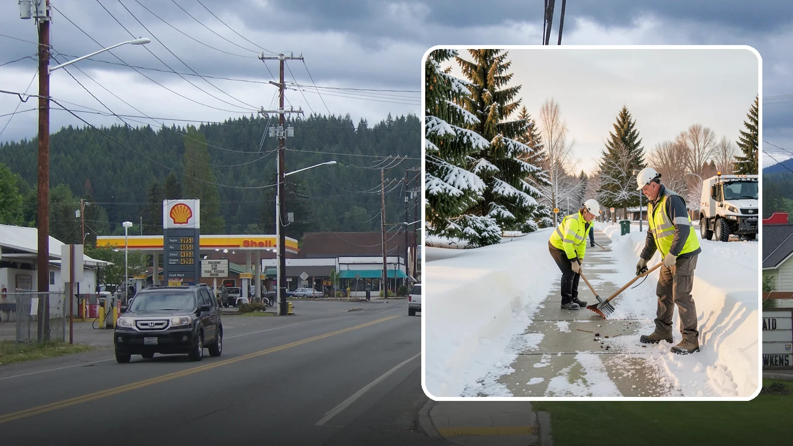 Bank Sidewalk Clearing in Granite Falls, Snohomish County, WA - Branch-entrance sidewalk clearing for Western Washington banks, keeping lobby approaches and ATM vestibule walks safe for...