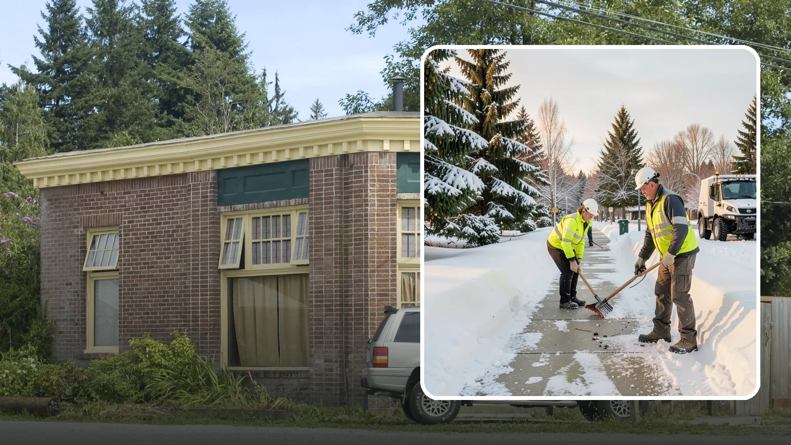 Bank Sidewalk Clearing in Hamilton, Skagit County, WA - Branch-entrance sidewalk clearing for Western Washington banks, keeping lobby approaches and ATM vestibule walks safe for...