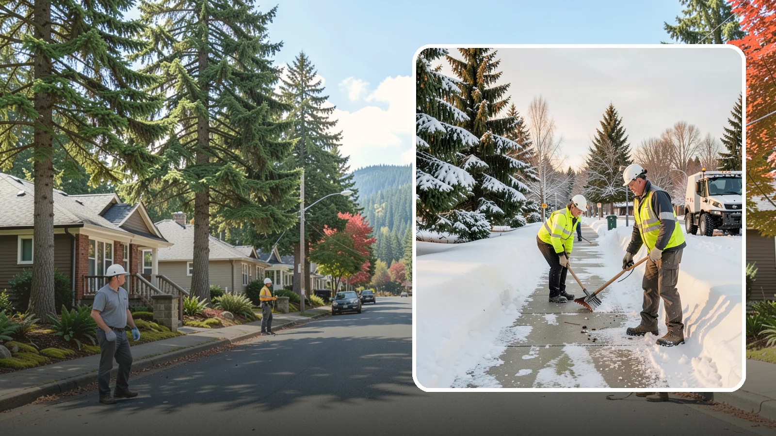 Bank Sidewalk Clearing in Hunts Point, King County, WA - Branch-entrance sidewalk clearing for Western Washington banks, keeping lobby approaches and ATM vestibule walks safe for...