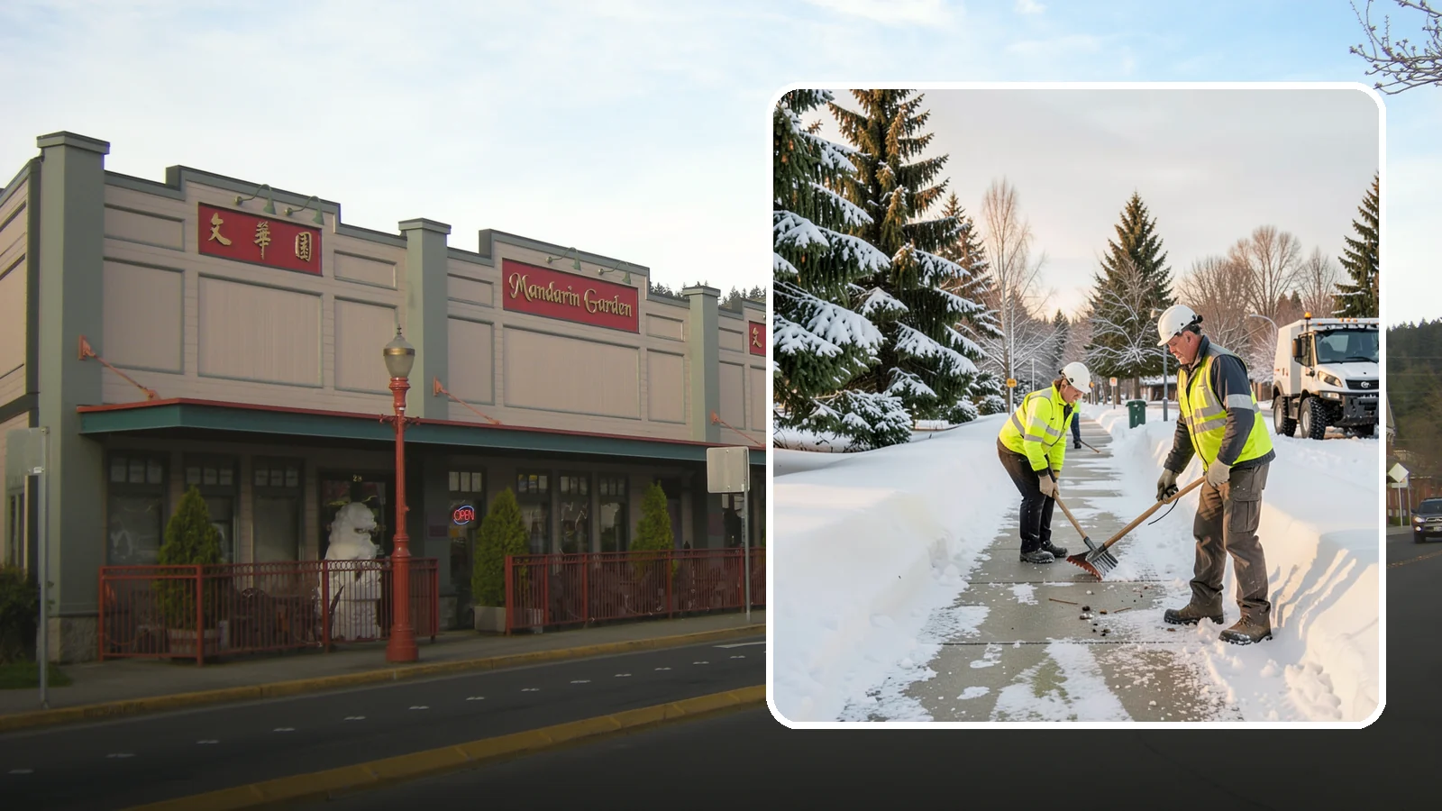 Bank Sidewalk Clearing in Issaquah, King County, WA - Branch-entrance sidewalk clearing for Western Washington banks, keeping lobby approaches and ATM vestibule walks safe for...