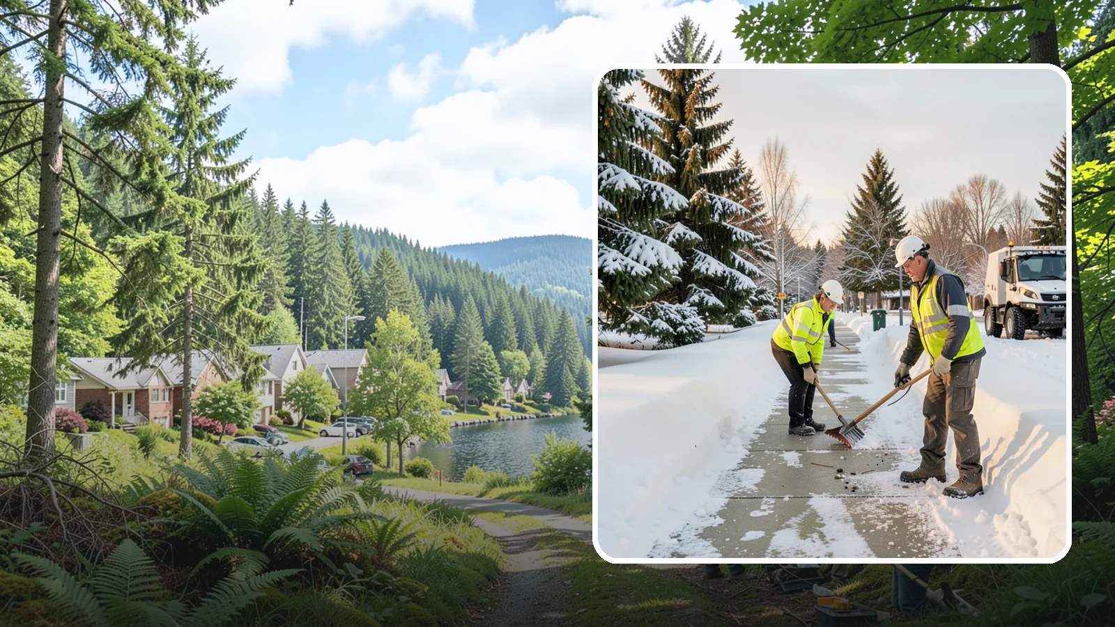 Bank Sidewalk Clearing in Lake Forest Park, King County, WA - Branch-entrance sidewalk clearing for Western Washington banks, keeping lobby approaches and ATM vestibule walks safe for...