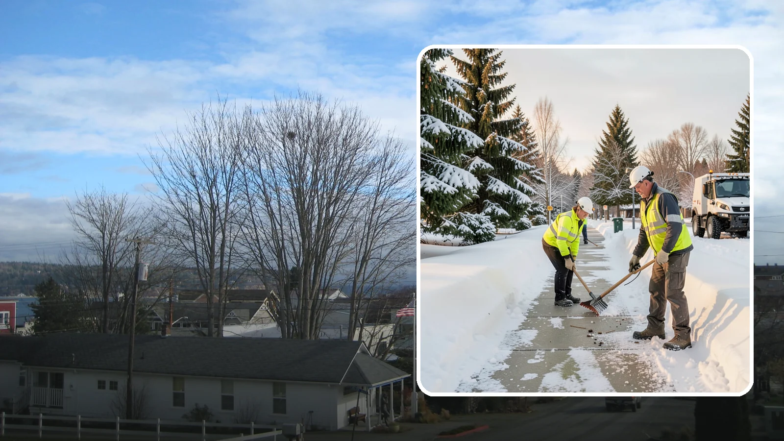 Bank Sidewalk Clearing in Langley, Island County, WA - Branch-entrance sidewalk clearing for Western Washington banks, keeping lobby approaches and ATM vestibule walks safe for...