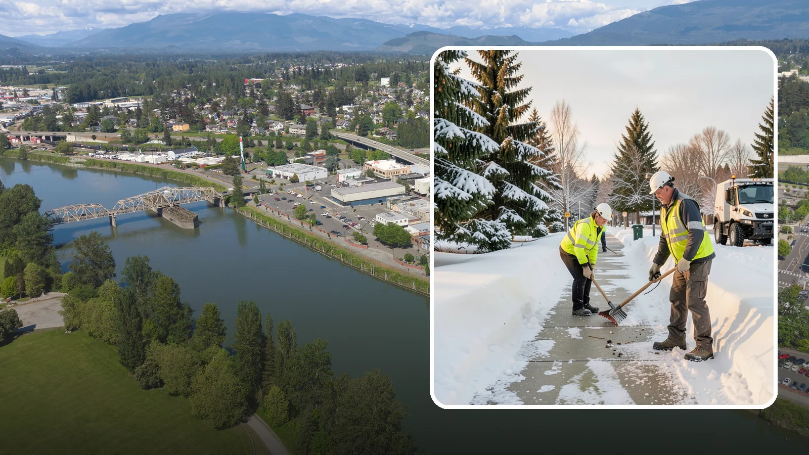 Bank Sidewalk Clearing in Mount Vernon, Skagit County, WA - Branch-entrance sidewalk clearing for Western Washington banks, keeping lobby approaches and ATM vestibule walks safe for...