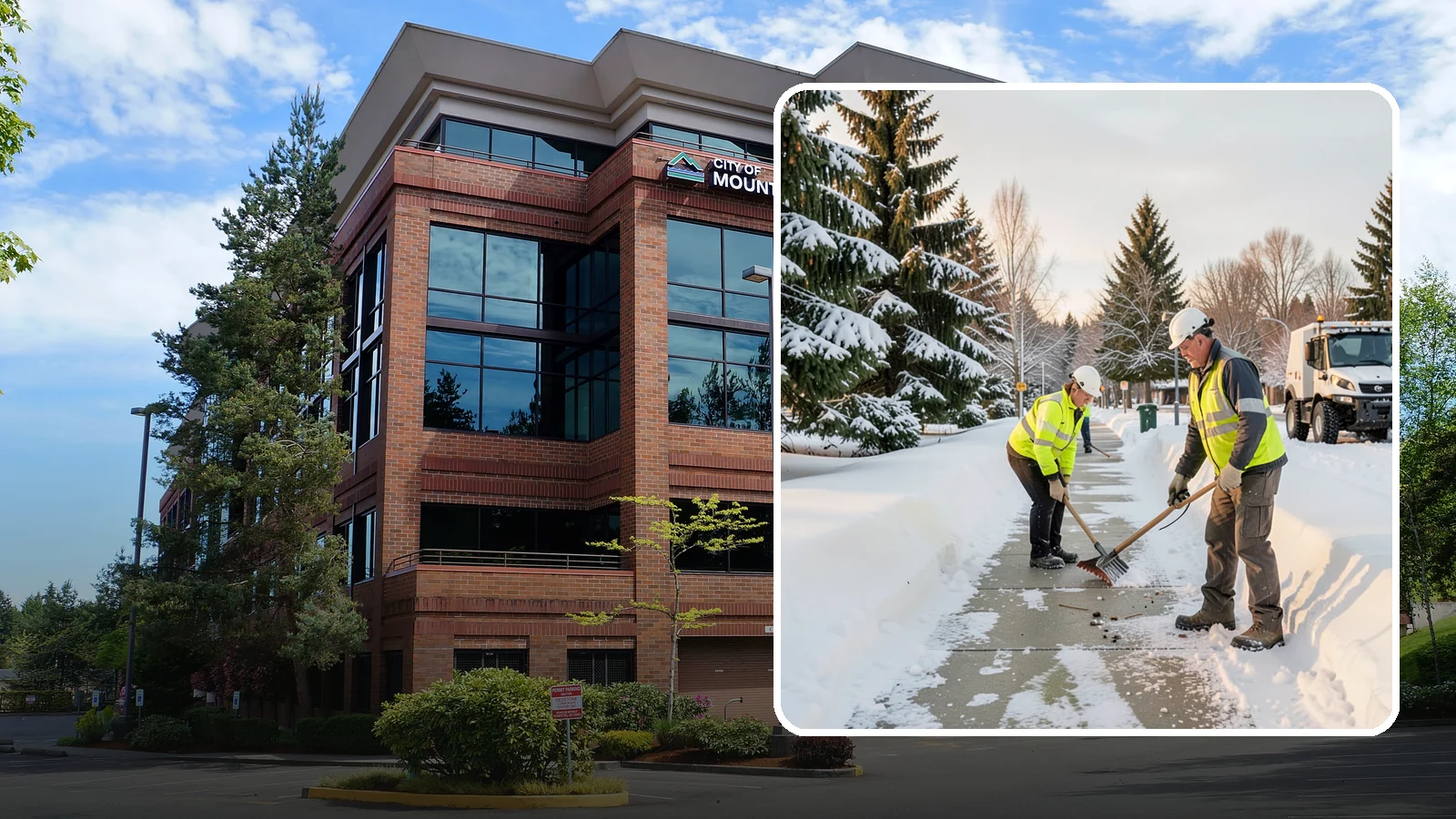 Bank Sidewalk Clearing in Mountlake Terrace, Snohomish County, WA - Branch-entrance sidewalk clearing for Western Washington banks, keeping lobby approaches and ATM vestibule walks safe for...