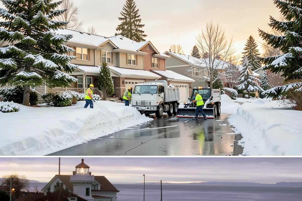 Bank Sidewalk Clearing in Mukilteo, Snohomish County, WA - Bank sidewalk risk peaks from December through February, when frost glazes smooth branch entrances before customers arrive.