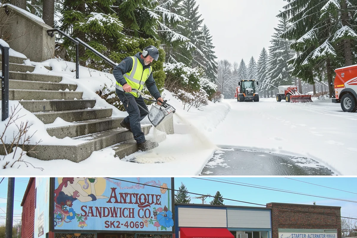 Bank Sidewalk Clearing in Ruston, Pierce County, WA - Bank sidewalk risk peaks from December through February, when frost glazes smooth branch entrances before customers arrive.