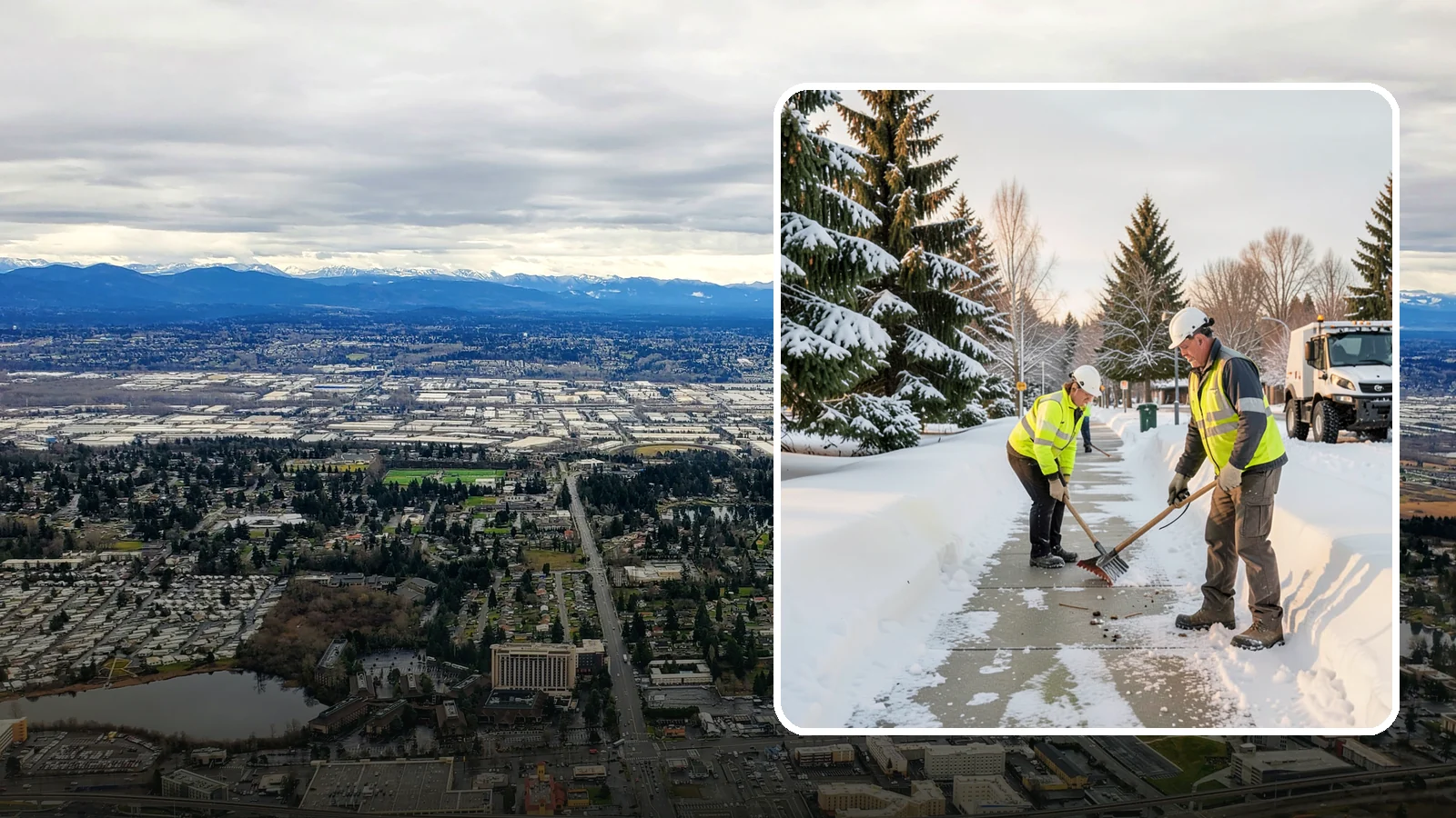 Bank Sidewalk Clearing in SeaTac, King County, WA - Branch-entrance sidewalk clearing for Western Washington banks, keeping lobby approaches and ATM vestibule walks safe for...
