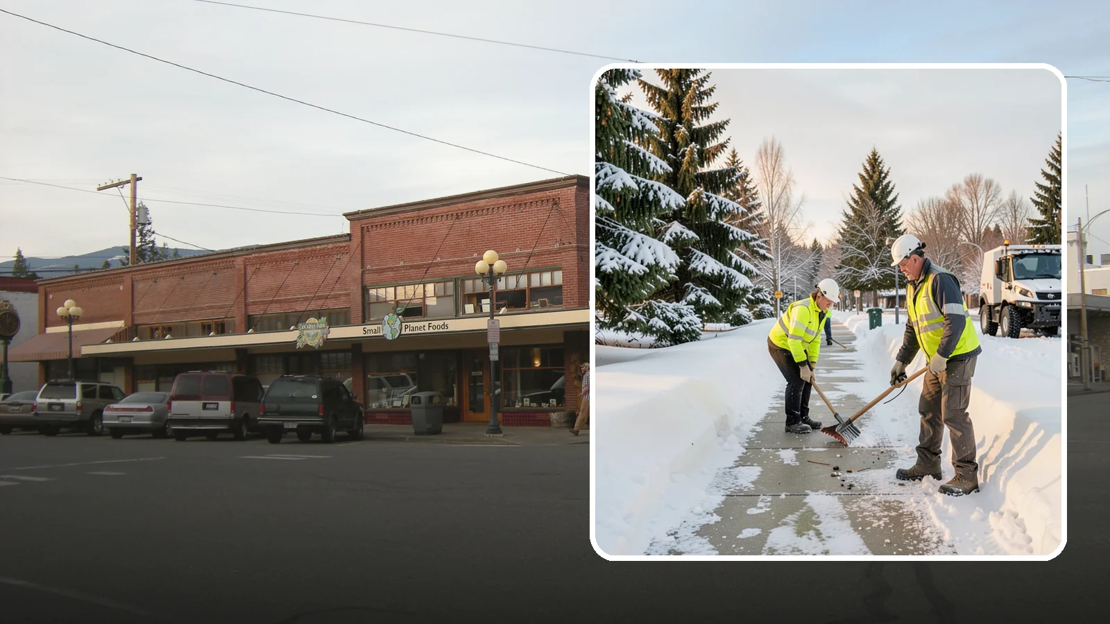 Bank Sidewalk Clearing in Sedro-Woolley, Skagit County, WA - Branch-entrance sidewalk clearing for Western Washington banks, keeping lobby approaches and ATM vestibule walks safe for...