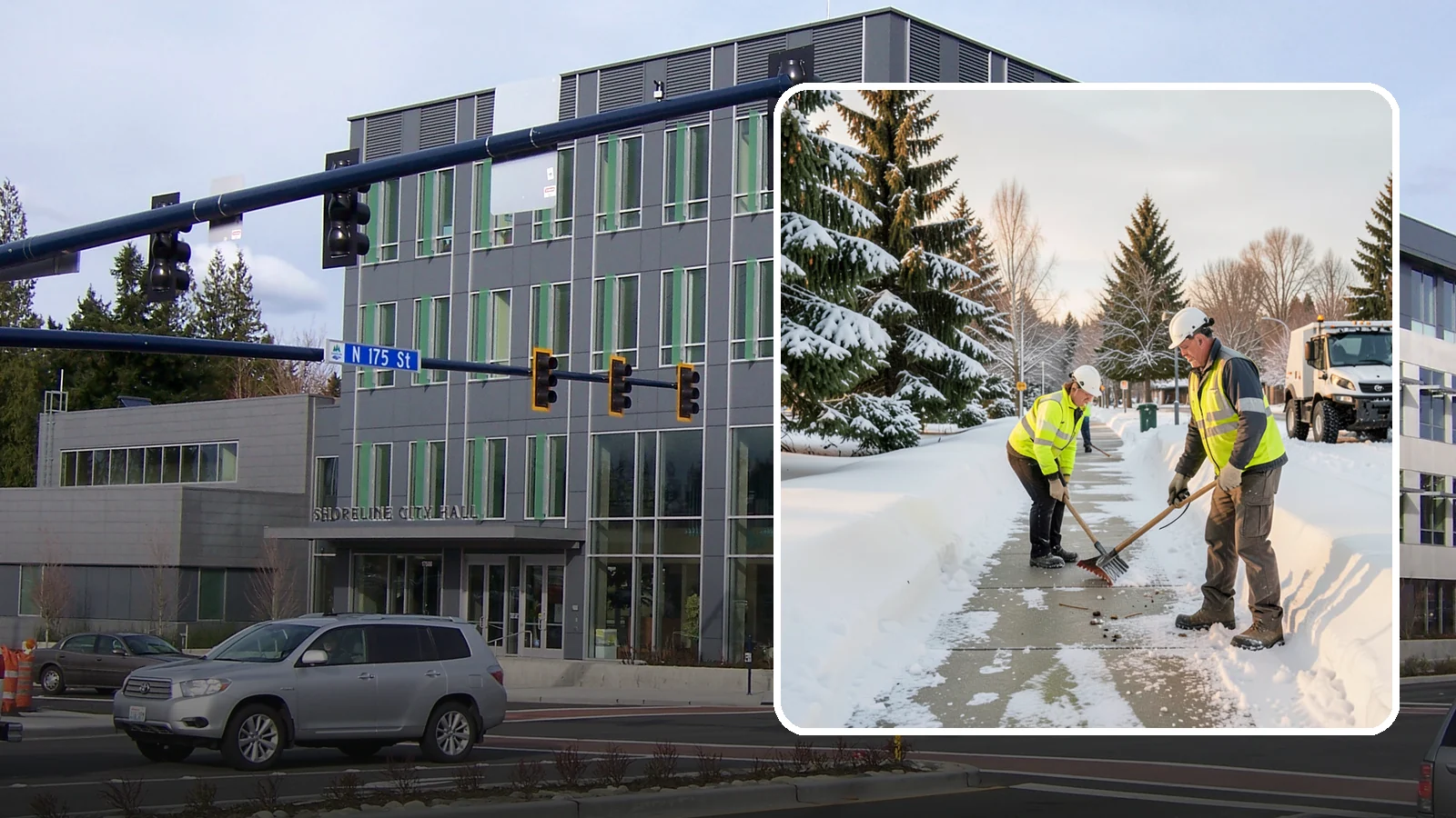 Bank Sidewalk Clearing in Shoreline, King County, WA - Branch-entrance sidewalk clearing for Western Washington banks, keeping lobby approaches and ATM vestibule walks safe for...