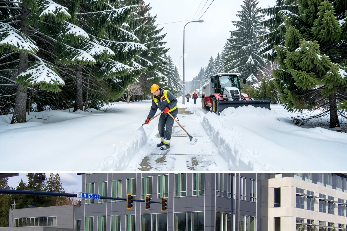 Bank Sidewalk Clearing in Shoreline, King County, WA - Bank sidewalk risk peaks from December through February, when frost glazes smooth branch entrances before customers arrive.