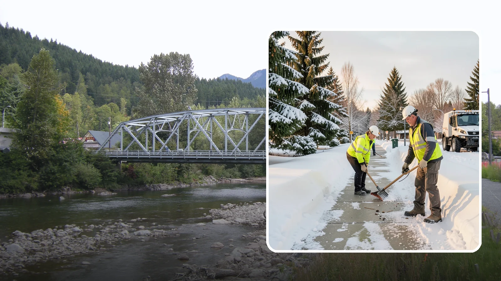 Bank Sidewalk Clearing in Skykomish, King County, WA - Branch-entrance sidewalk clearing for Western Washington banks, keeping lobby approaches and ATM vestibule walks safe for...