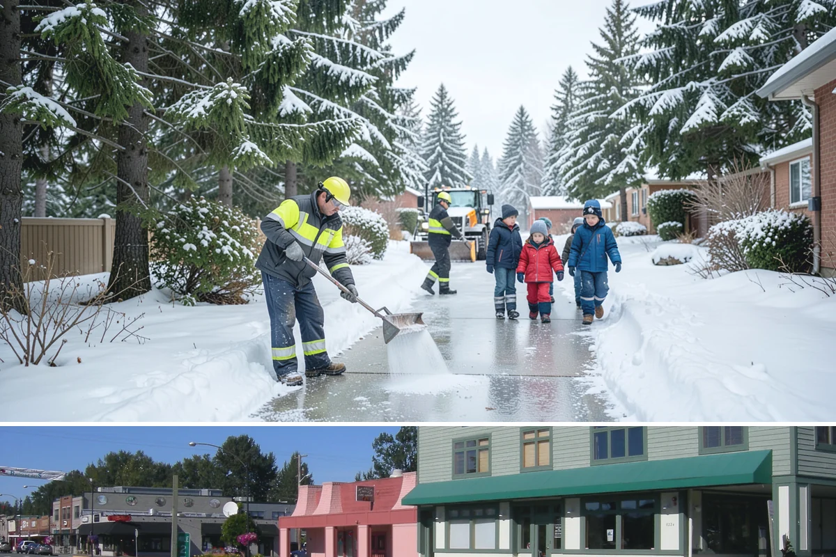 Bank Sidewalk Clearing in Snoqualmie, King County, WA - Bank sidewalk risk peaks from December through February, when frost glazes smooth branch entrances before customers arrive.