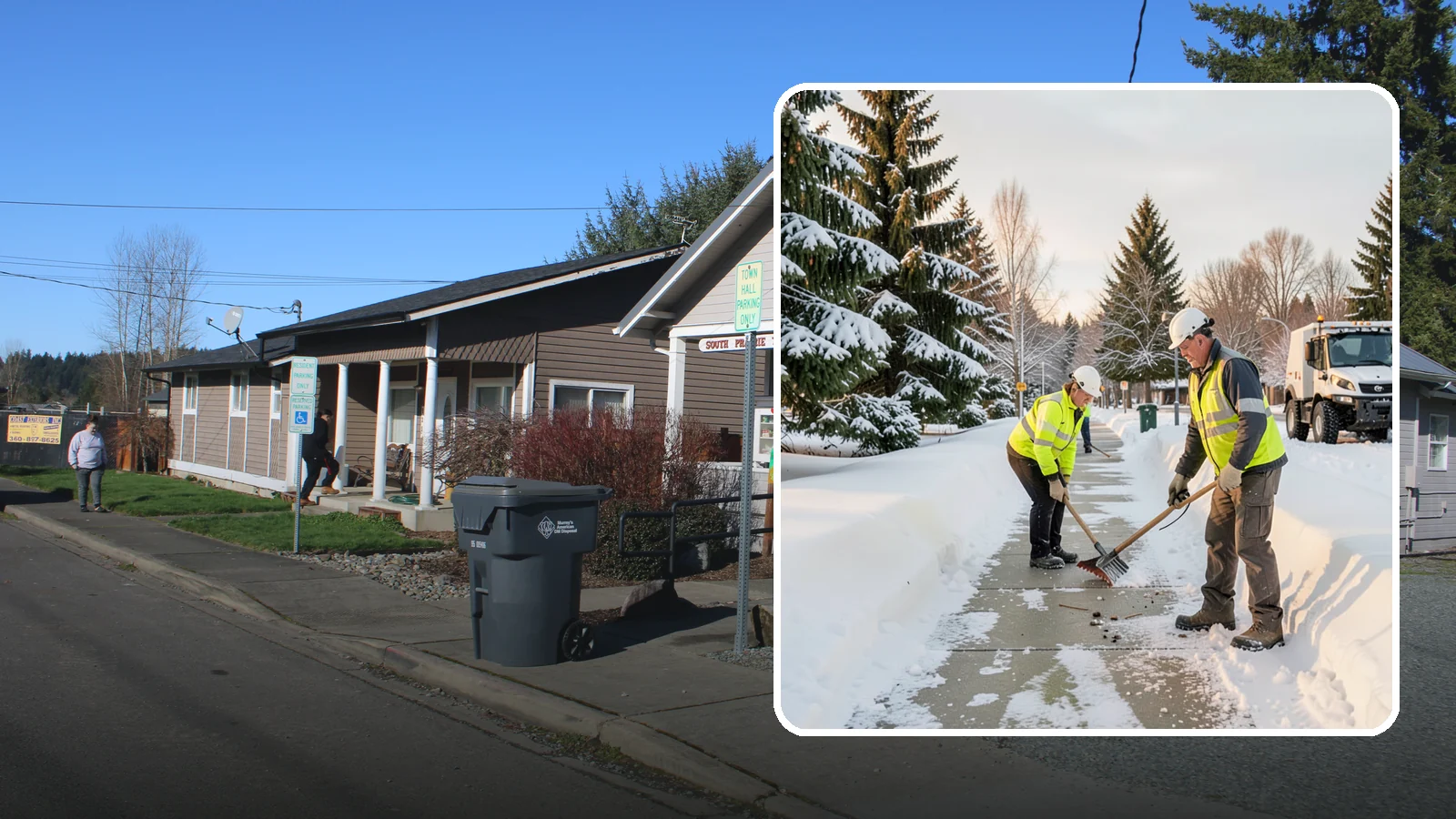 Bank Sidewalk Clearing in South Prairie, Pierce County, WA - Branch-entrance sidewalk clearing for Western Washington banks, keeping lobby approaches and ATM vestibule walks safe for...