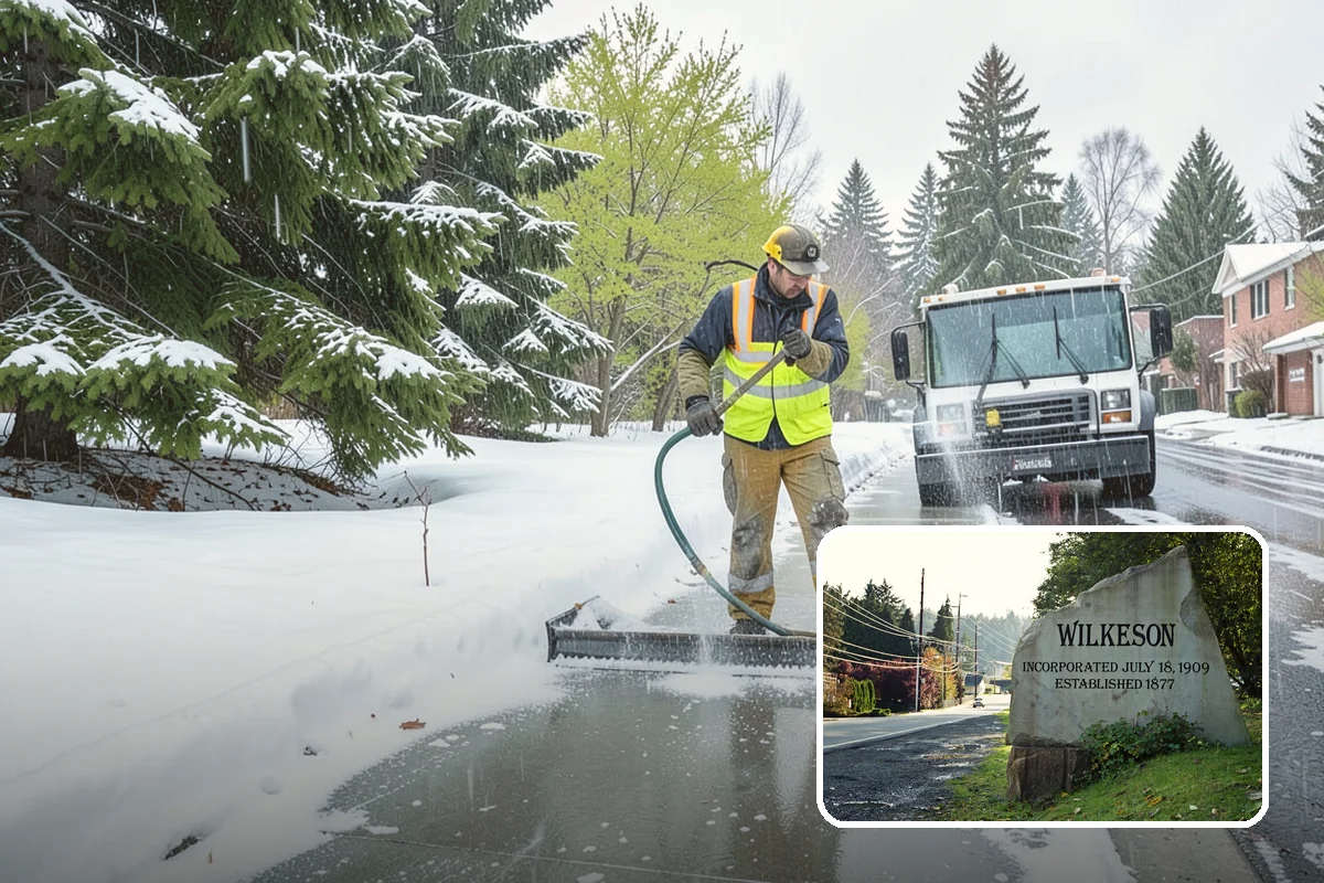 Bank Sidewalk Clearing in Wilkeson, Pierce County, WA - Lobby and ATM approaches cleared for every customer