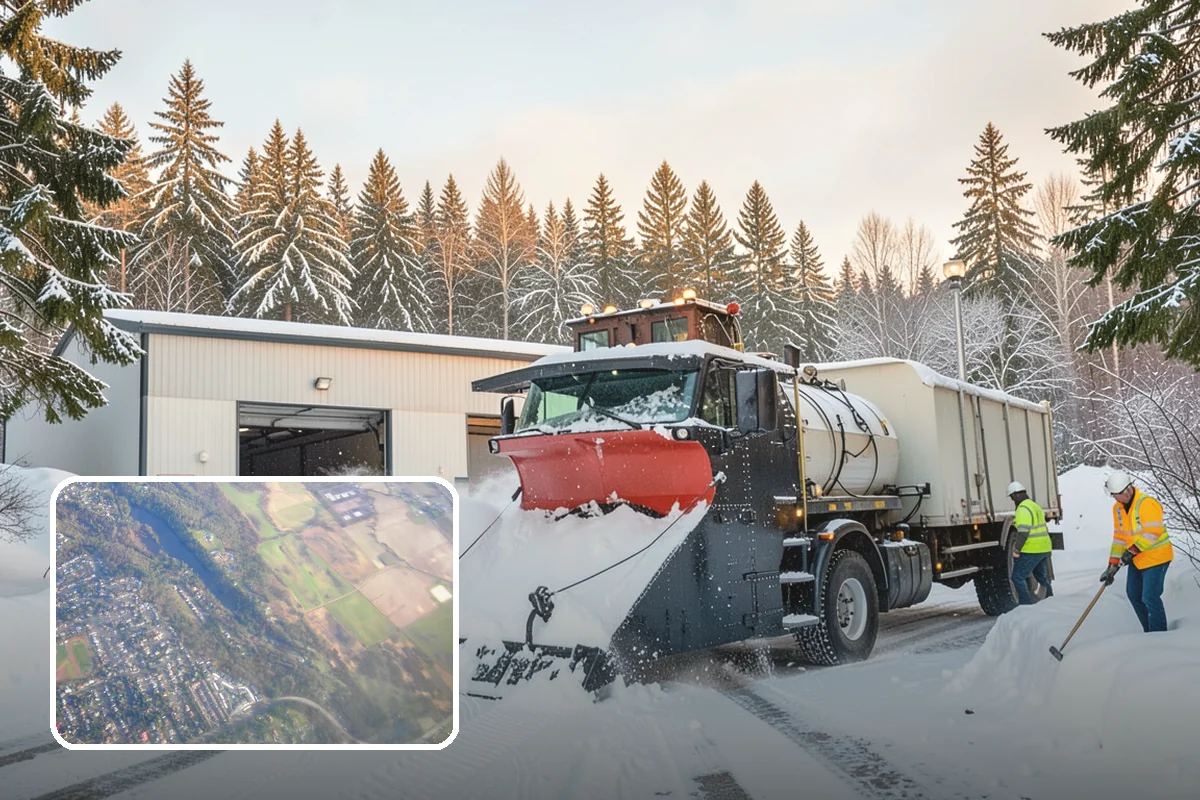 Bank Snow Plowing in Algona, King County, WA - Customer lot and drive-through lanes cleared before open