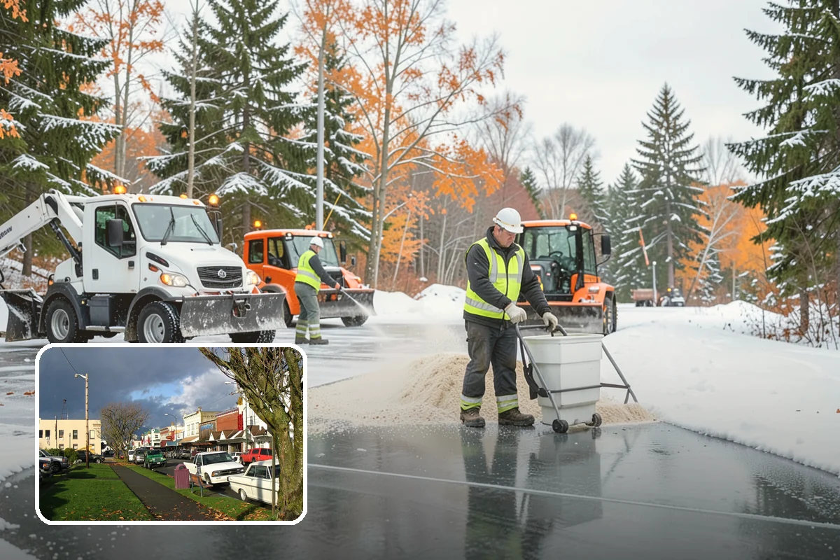 Bank Snow Plowing in Arlington, Snohomish County, WA - Customer lot and drive-through lanes cleared before open