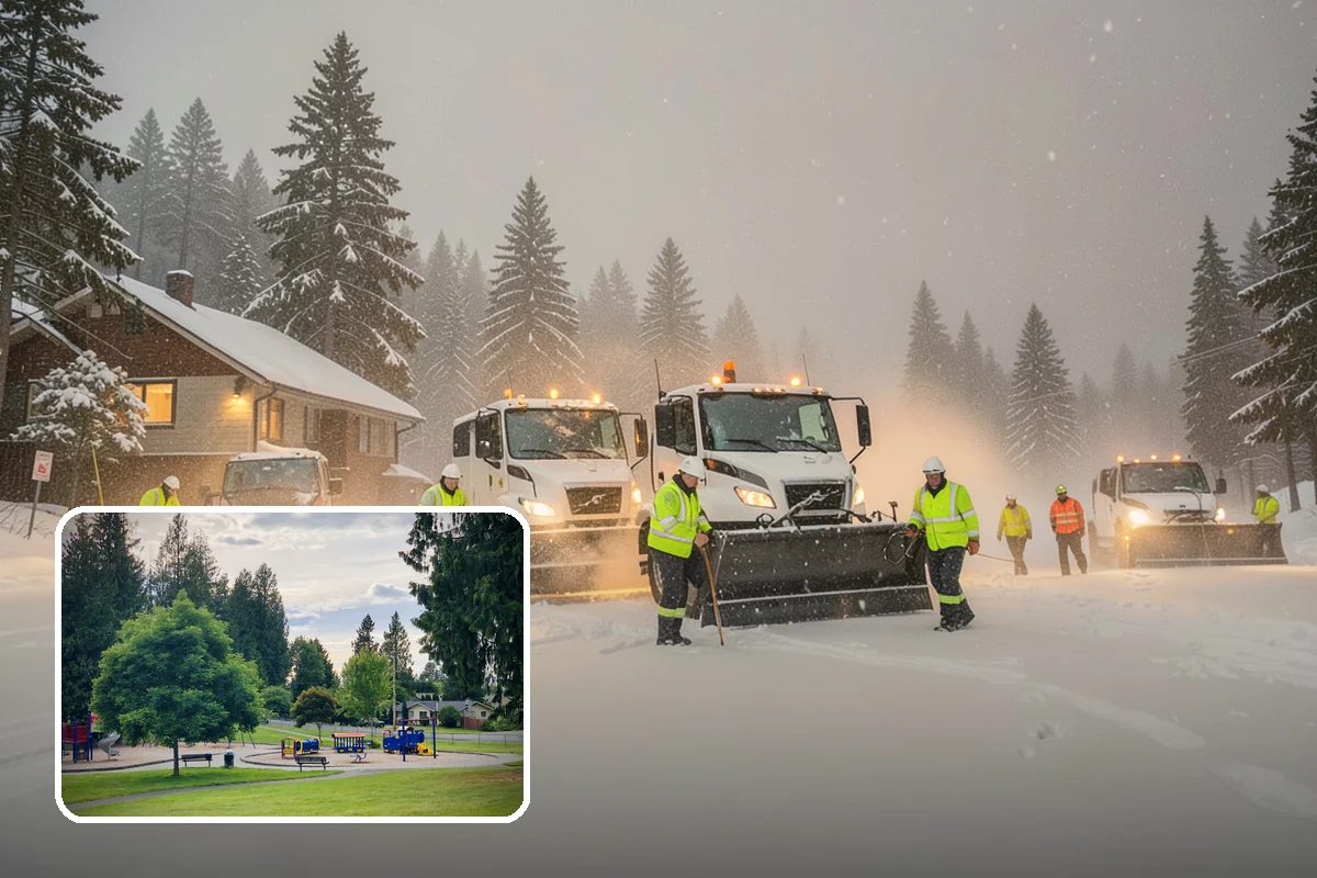 Bank Snow Plowing in Bonney Lake, Pierce County, WA - Customer lot and drive-through lanes cleared before open