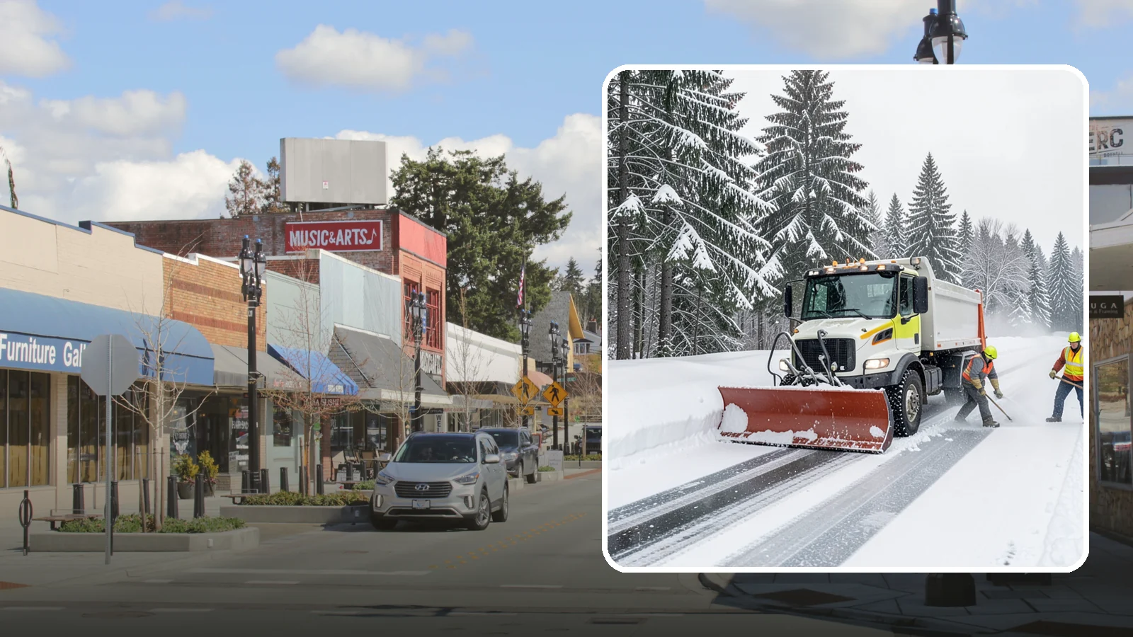 Bank Snow Plowing in Bothell, King County, WA - We plow bank lots, drive-through lanes, and ATM approaches before open so customers transact safely all day.