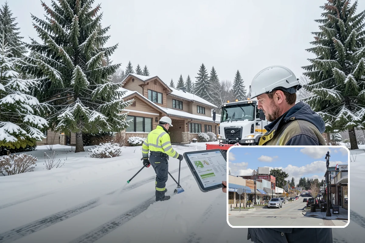 Bank Snow Plowing in Bothell, King County, WA - Customer lot and drive-through lanes cleared before open
