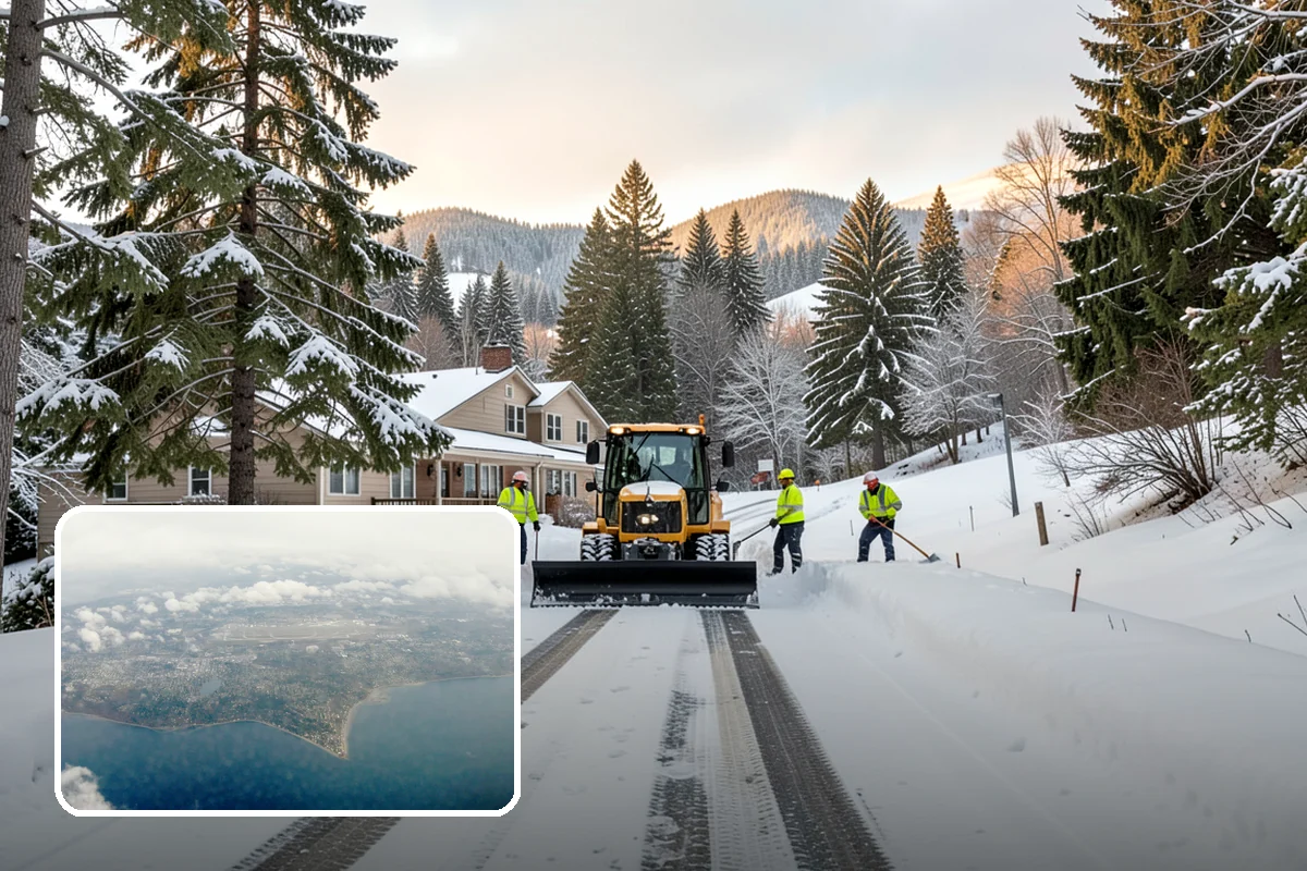 Bank Snow Plowing in Burien, King County, WA - Customer lot and drive-through lanes cleared before open