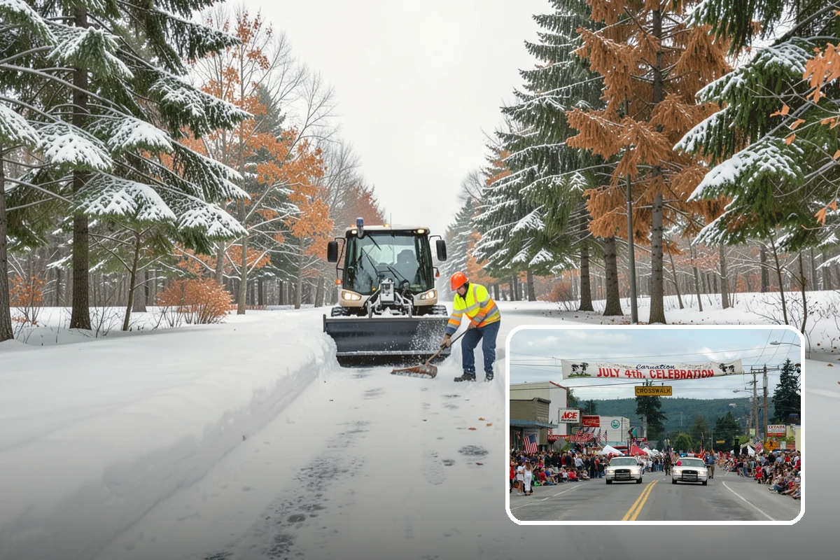 Bank Snow Plowing in Carnation, King County, WA - Customer lot and drive-through lanes cleared before open