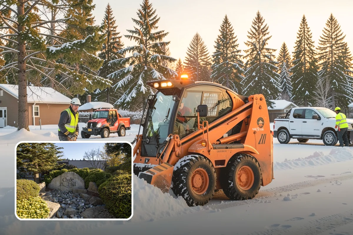 Bank Snow Plowing in Clyde Hill, King County, WA - Customer lot and drive-through lanes cleared before open