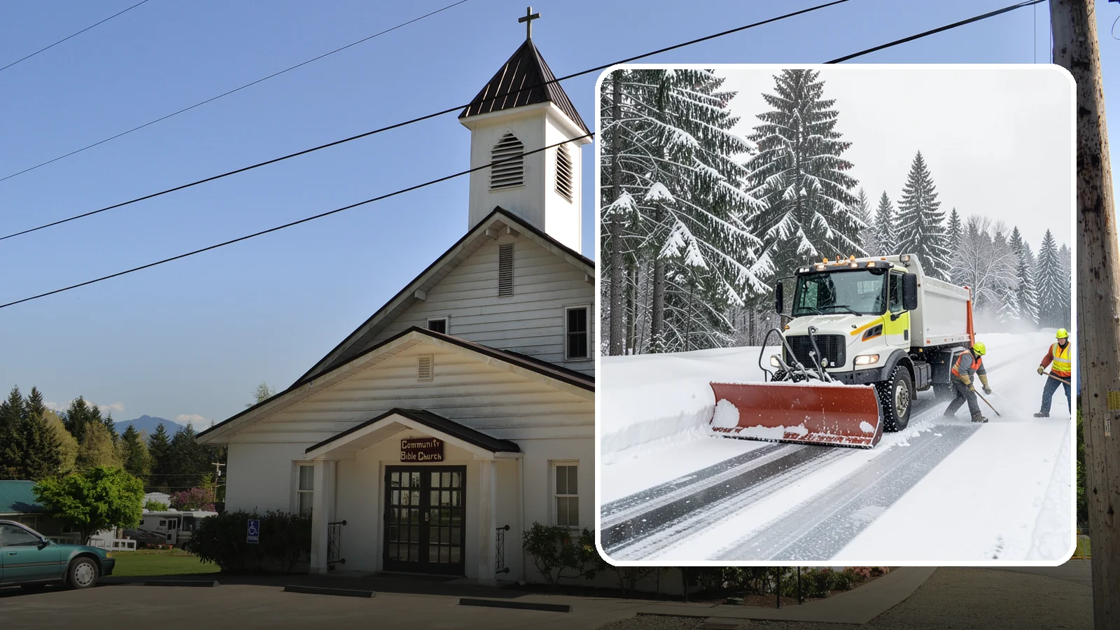 Bank Snow Plowing in Concrete, Skagit County, WA - We plow bank lots, drive-through lanes, and ATM approaches before open so customers transact safely all day.